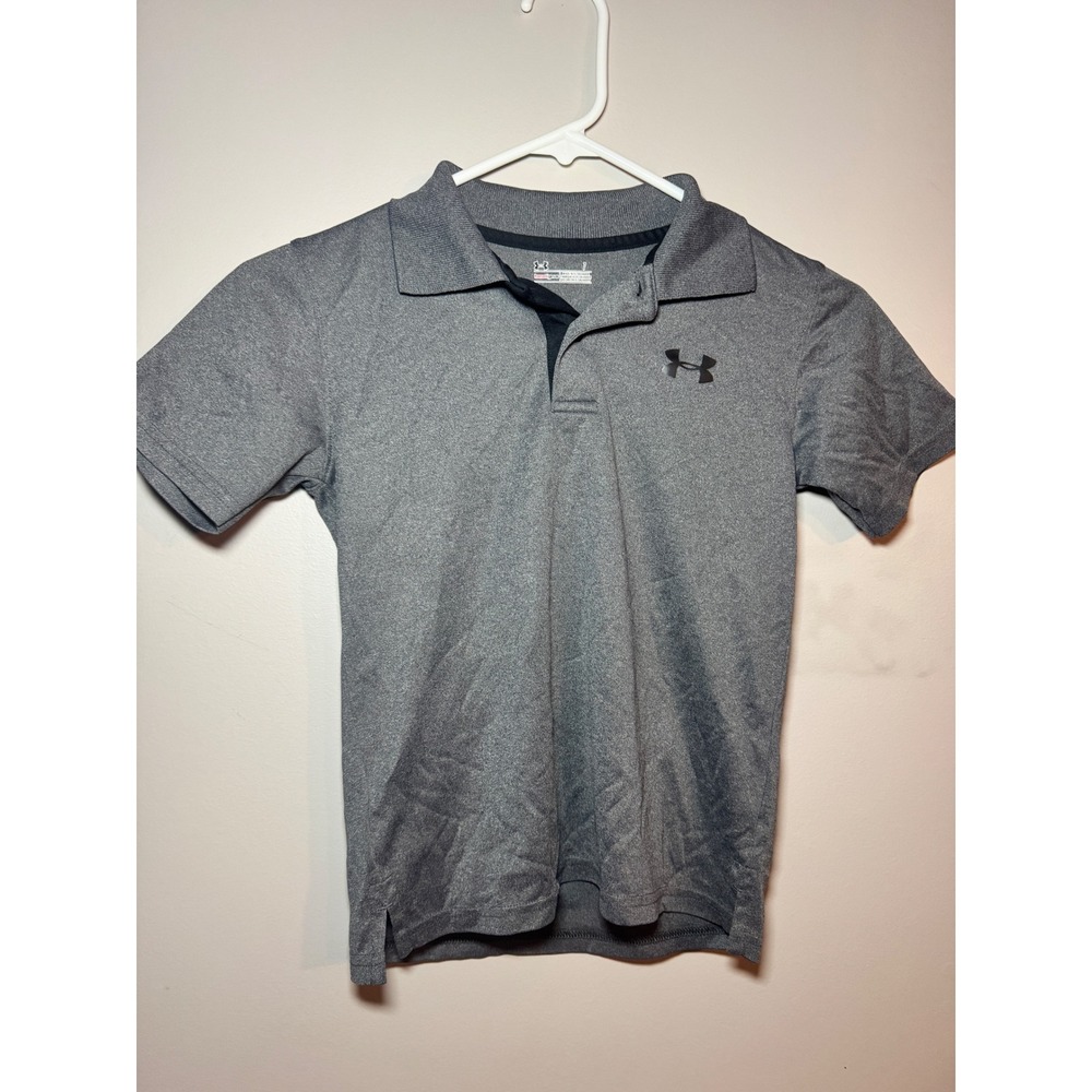 Under Armour‎ Boys HeatGear Polo Shirt Grey Short Sleeve Size 7 Athletic Golf